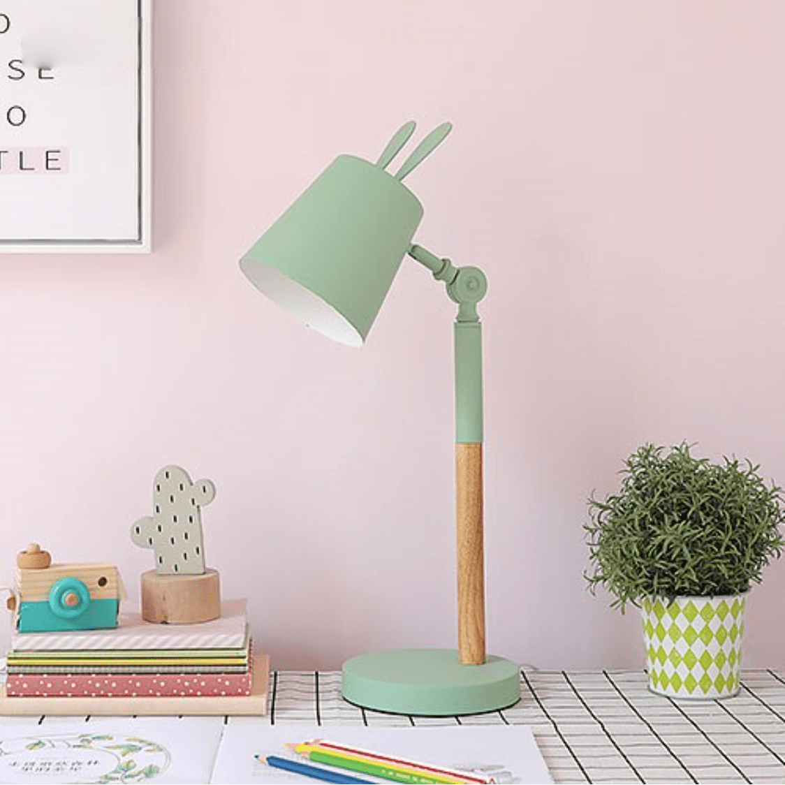 Colorful Rabbit Ears Desk or Nightstand Lamp Green Norenza