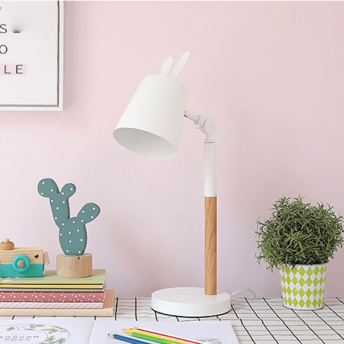 Colorful Rabbit Ears Desk or Nightstand Lamp White Norenza