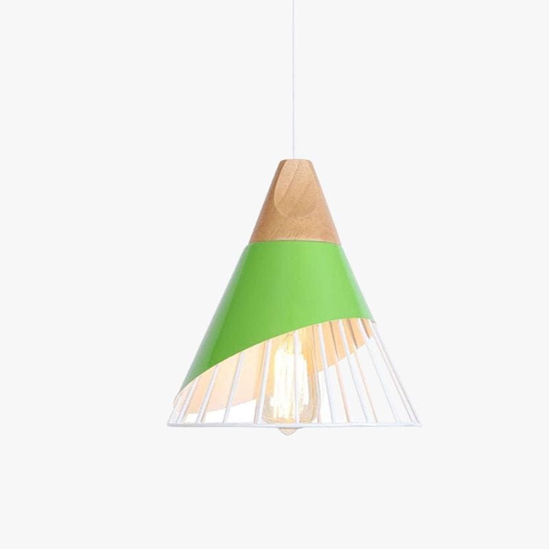 Cone-Shaped Metal Cage Pendant Light with Wooden Base Green Norenza