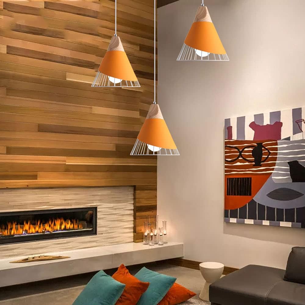 Cone-Shaped Metal Cage Pendant Light with Wooden Base Norenza