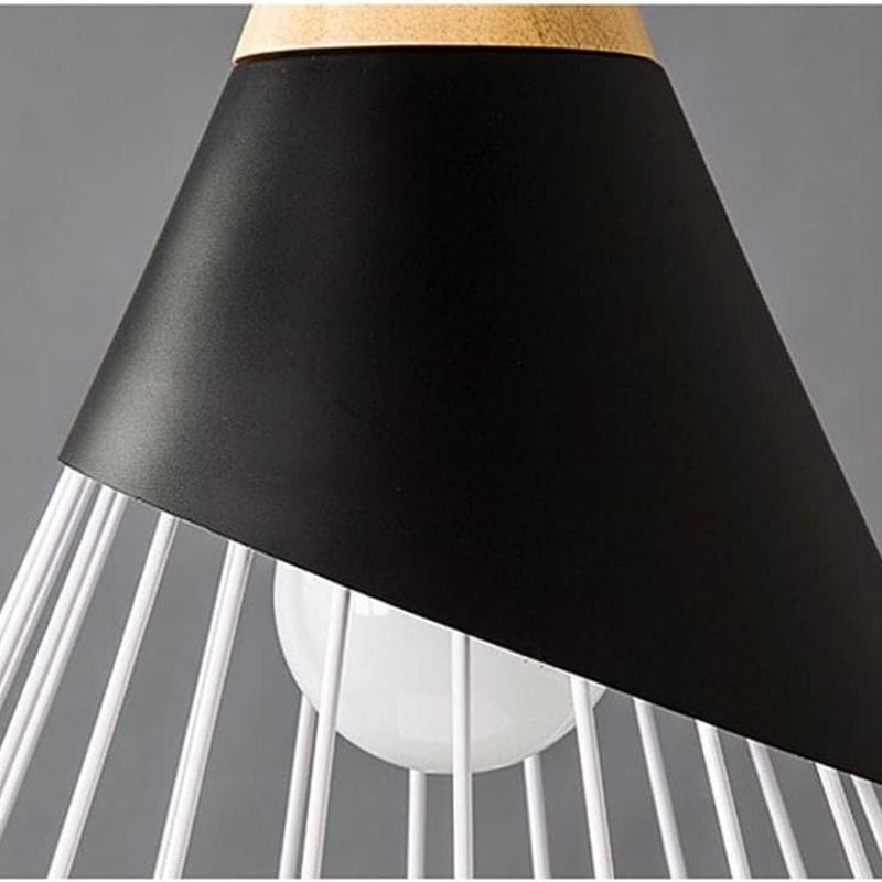 Cone-Shaped Metal Cage Pendant Light with Wooden Base Norenza