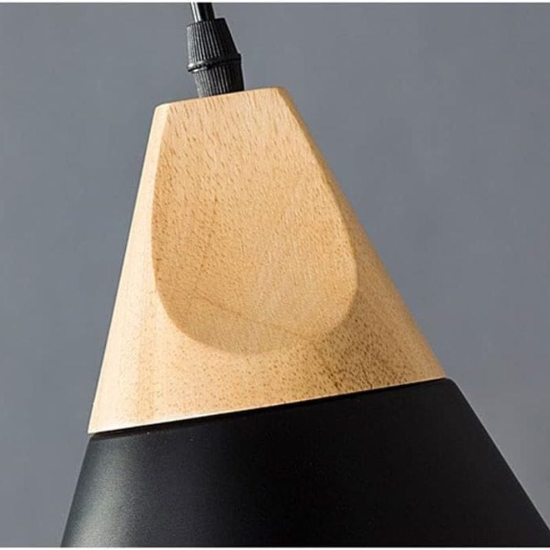 Cone-Shaped Metal Cage Pendant Light with Wooden Base Norenza