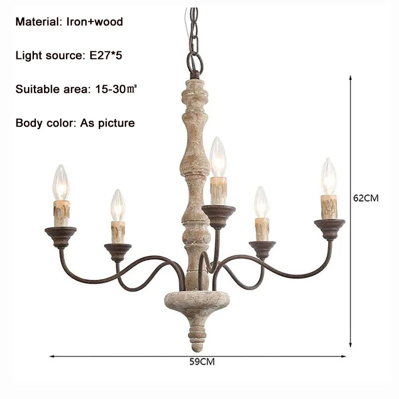 Retro American French Wooden Chandelier for Home & Restaurant