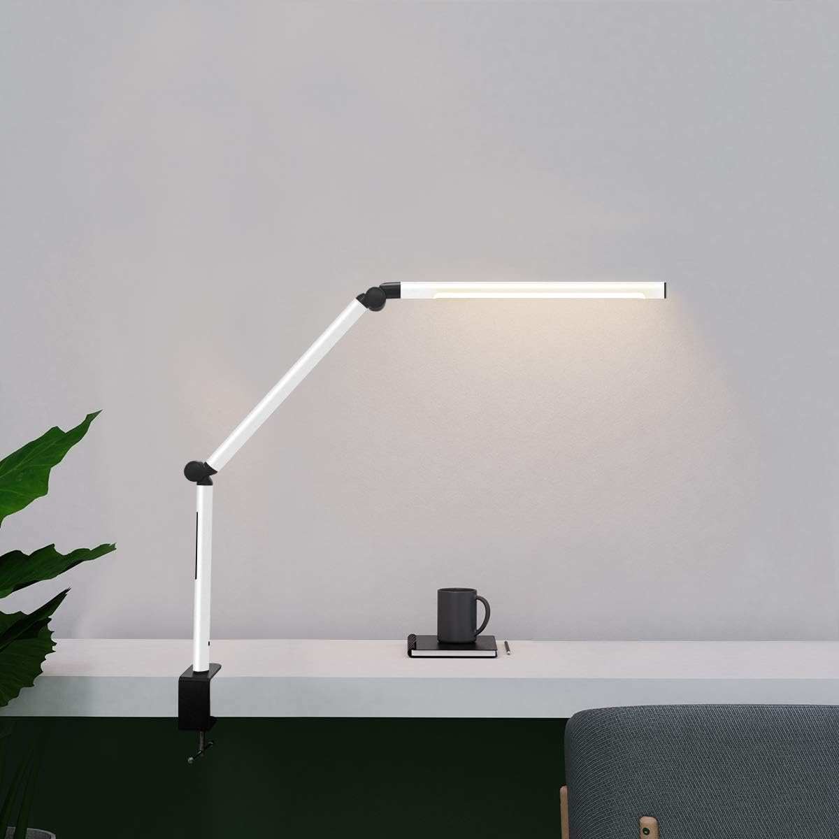 Creative LED Desk Lamp with Adjustable Arm and Dimming Feature Silver Norenza