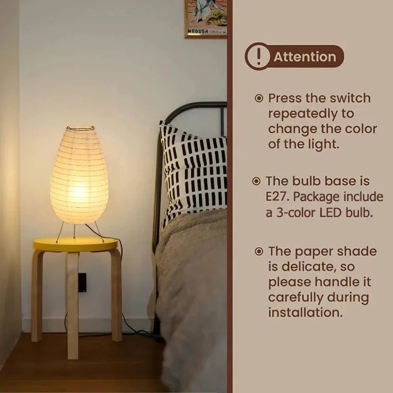 Creative Retro Wabi Sabi Rice Paper Nightstand Lamp Norenza