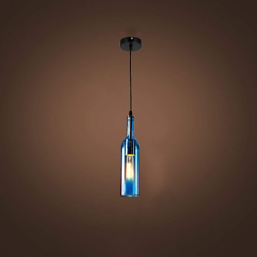 Creative Wine Bottle Shaped Decorative Pendant Light for Home Blue Norenza