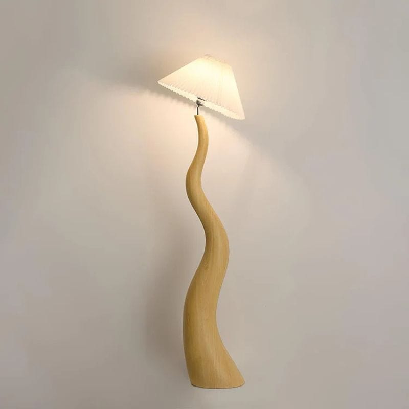 Curved Nordic Floor Lamp - Premium Mushroom Design Natural Wood Norenza
