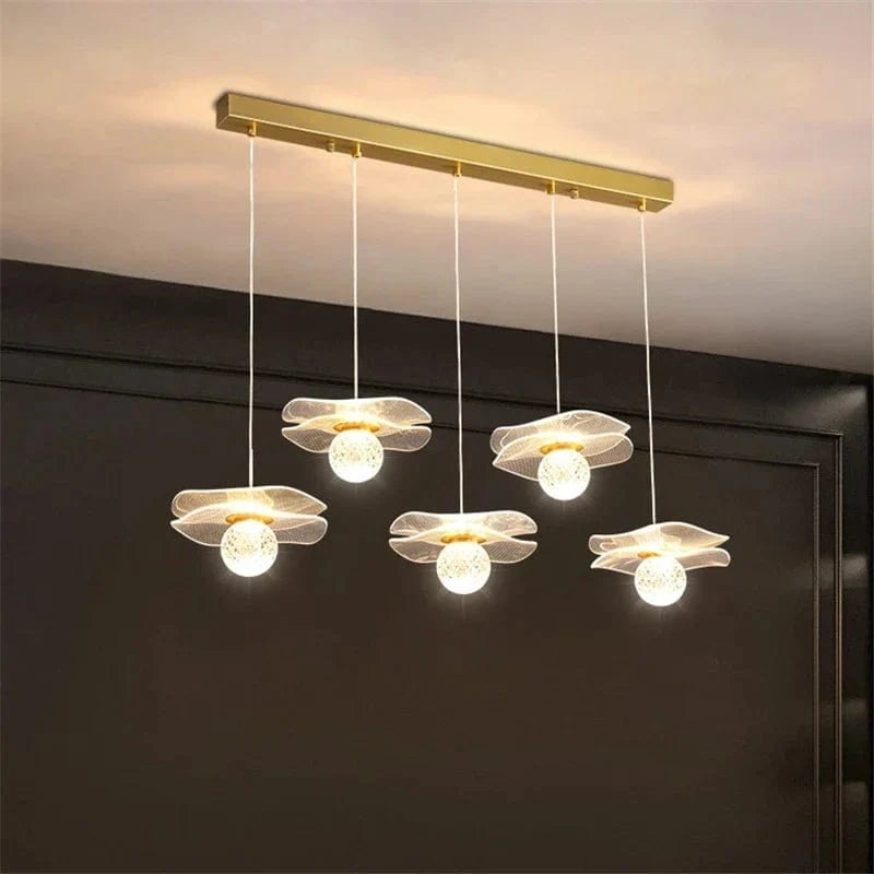 Custom LED Crystal Lotus Leaf Pendant Light 5 heads Norenza