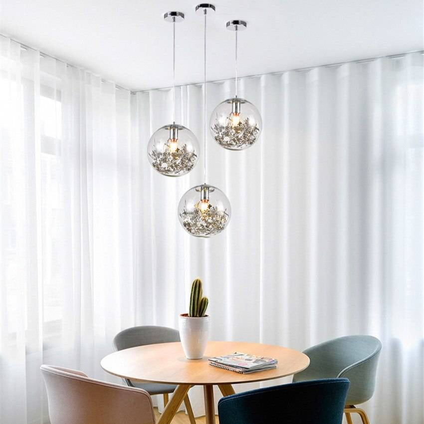 Chrome Leaf Interior Glass LED Pendant Light