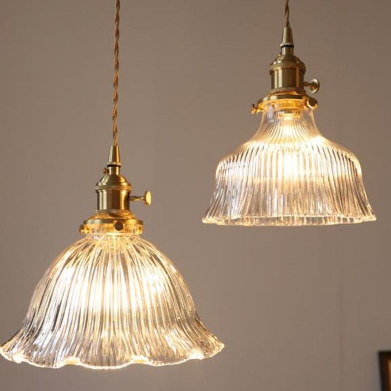 Dark Green Glass Pendant Light for Dining Room, Bedroom, Bar, Café - Retro Brass Hanging Lamps Norenza