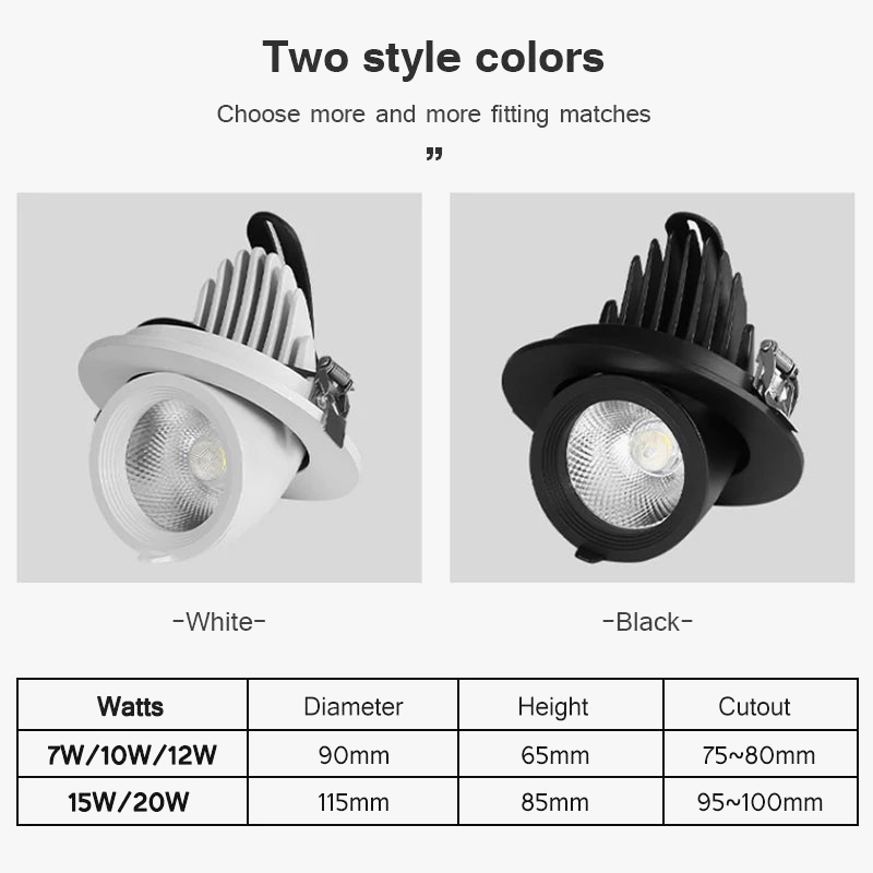 Adjustable 360° Rotation Dimmable LED Recessed Spotlight for Dining & Living Room