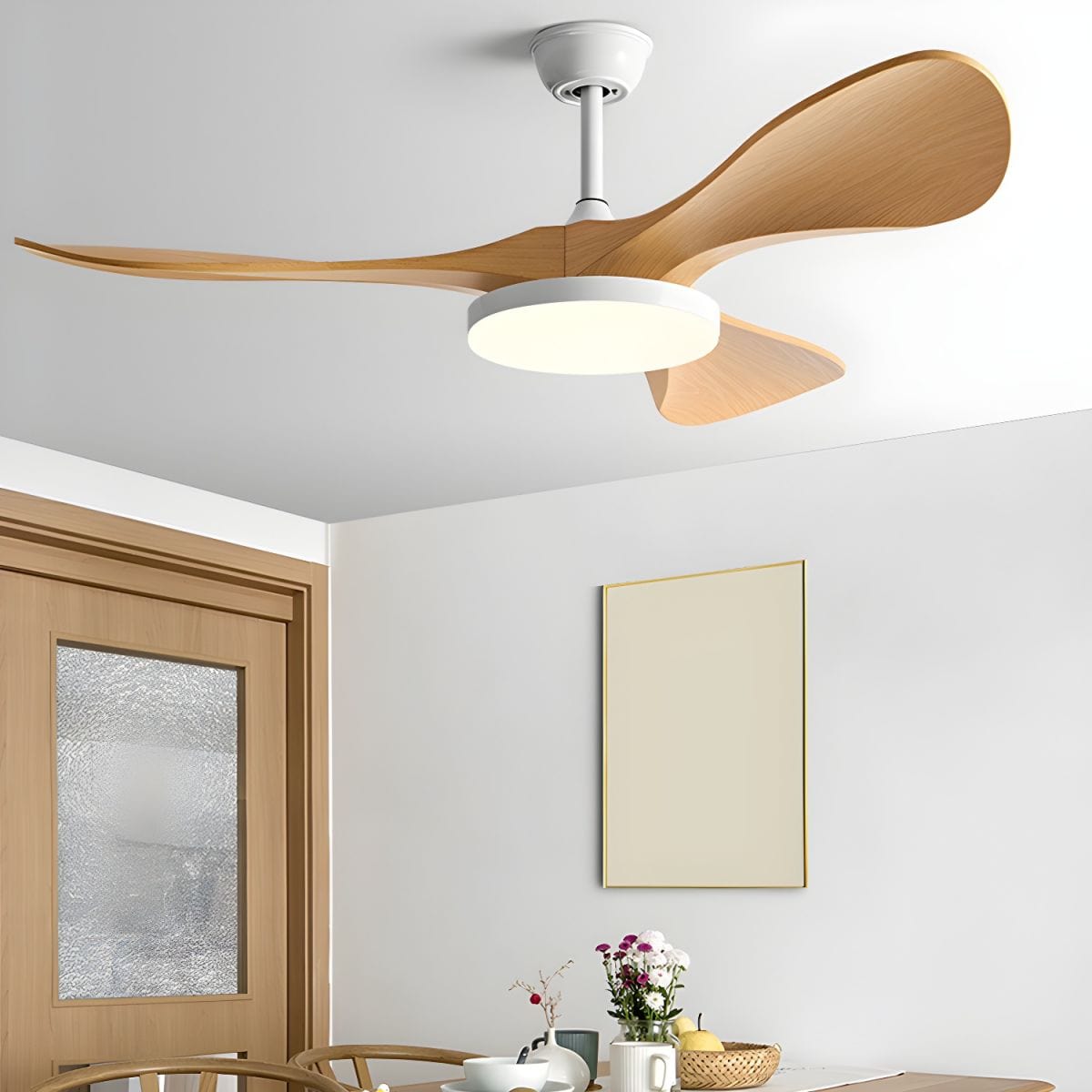 Electric Ceiling Fan with Light and Remote Control Natural Wood / 42" Norenza