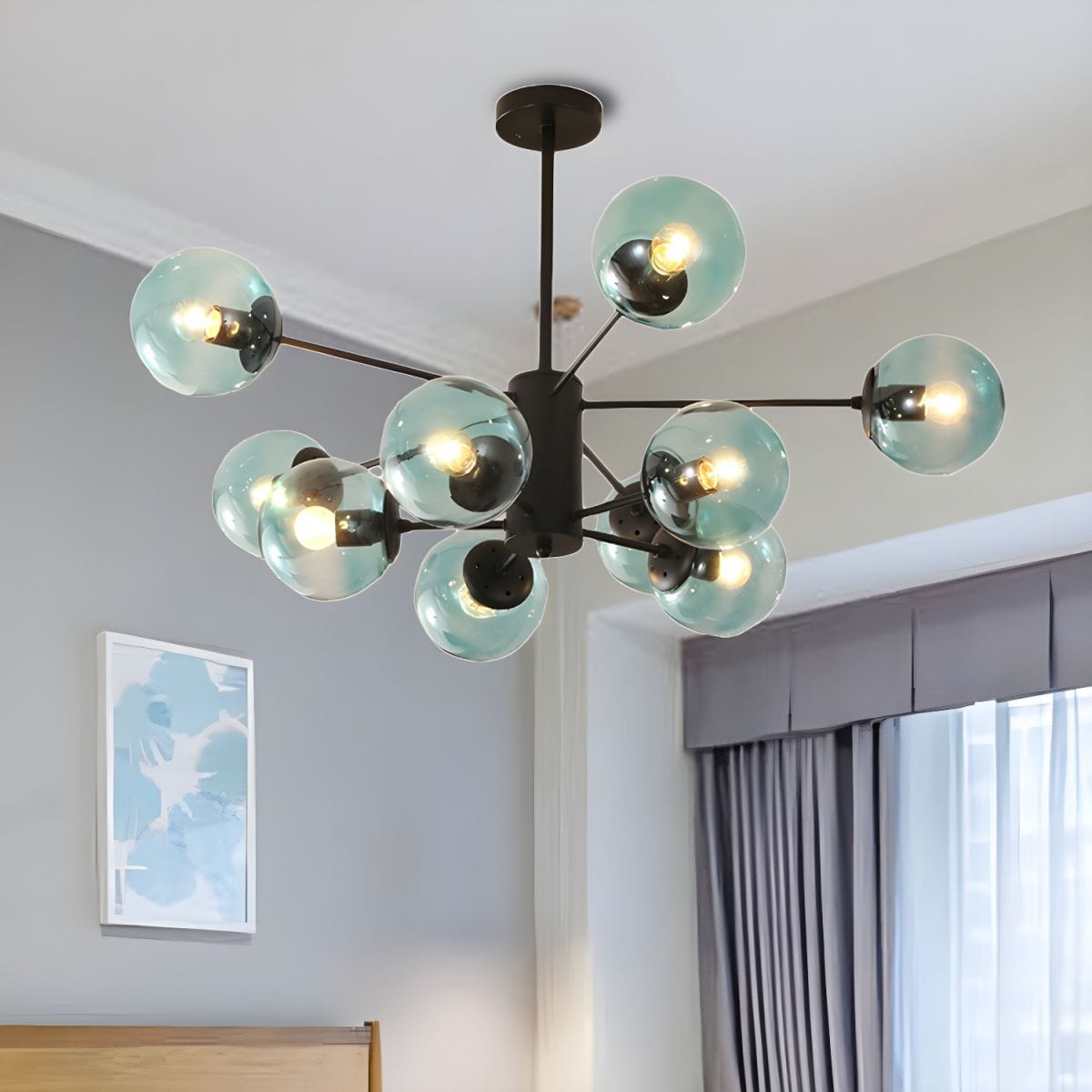 Elegant Chandelier with Glass Ball Accents Blue / 10 lights Norenza