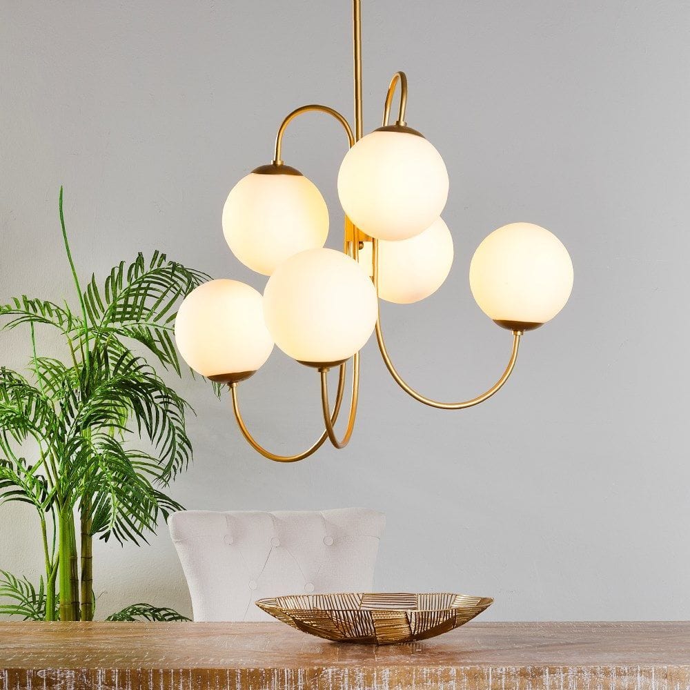 Elegant Chandelier with Golden Branches and Glass Globe Norenza