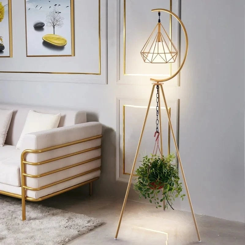 Elegant Nordic Design Modern LED Floor Lamp in Wrought Iron Gold Norenza