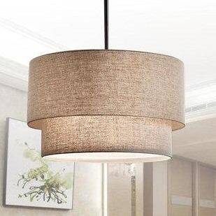 Fabric Cylindrical LED Pendant Light Fixture Beige Norenza