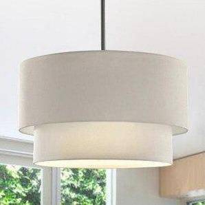 Fabric Cylindrical LED Pendant Light Fixture White Norenza