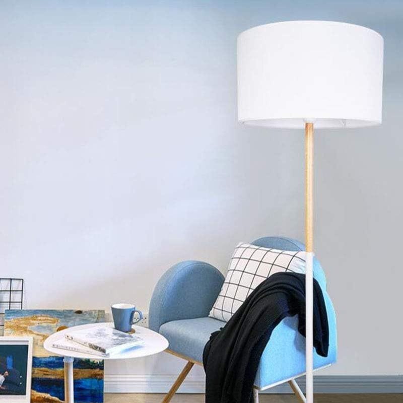 Fabric Shade Floor Lamp with Wooden Base Norenza