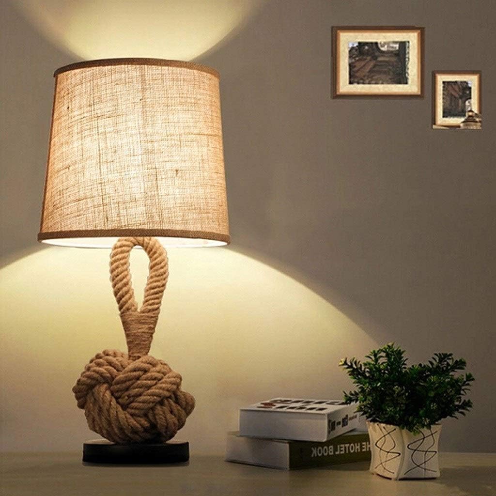 Fabric Shade Nightstand Lamp with Rope Base Norenza