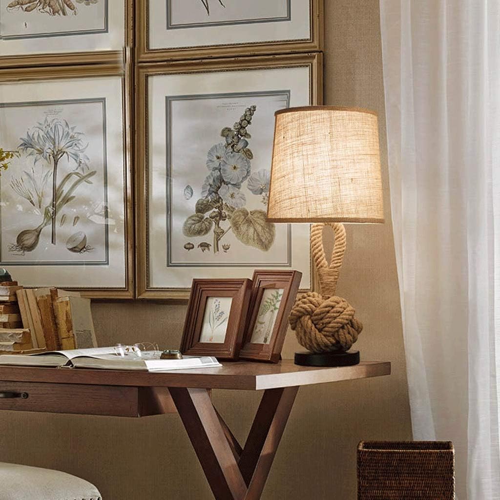 Fabric Shade Nightstand Lamp with Rope Base Norenza