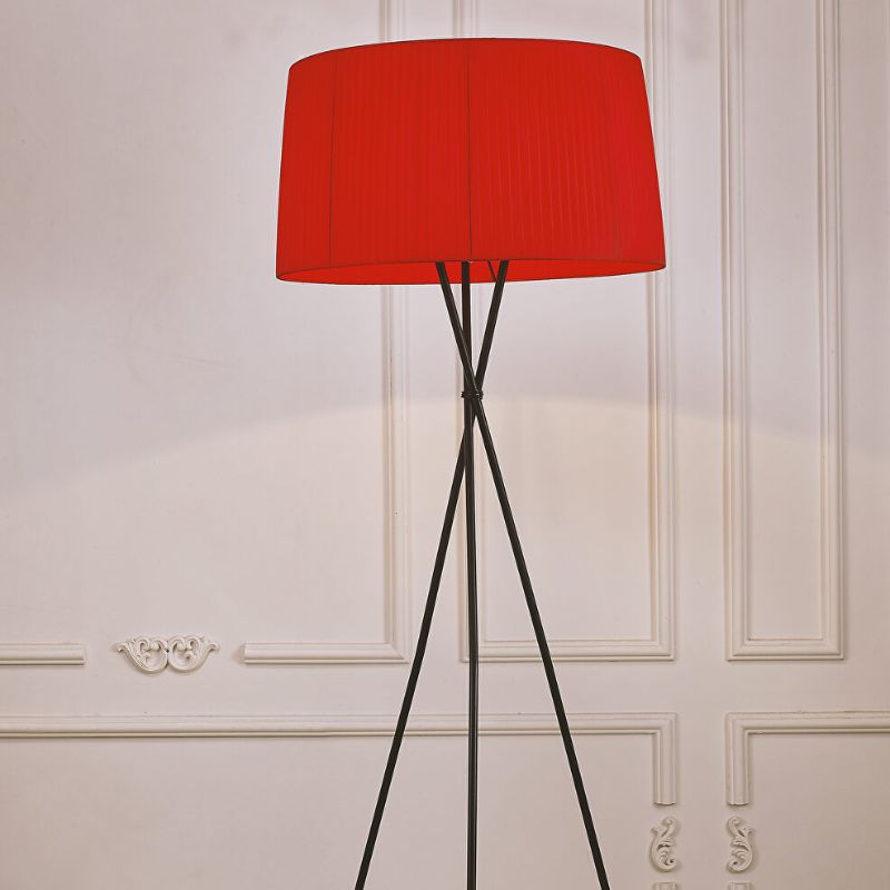 Nordic Red Fabric Shade Floor Lamp with Crossed Legs