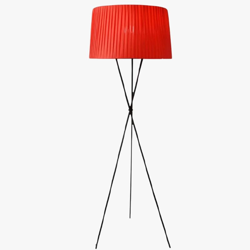 Nordic Red Fabric Shade Floor Lamp with Crossed Legs