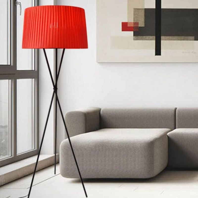 Nordic Red Fabric Shade Floor Lamp with Crossed Legs