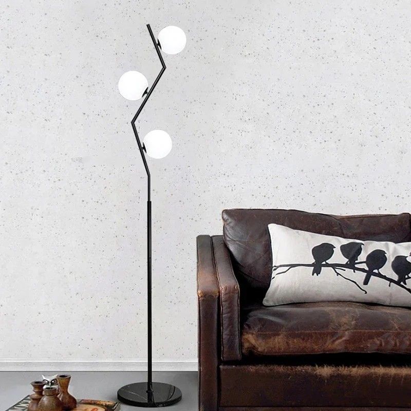 Modern Nordic LED Floor Lamp in Iron and Glass for Home Decor