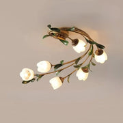 Floral Glass Ceiling Light – Vintage Green Pastoral Design Norenza