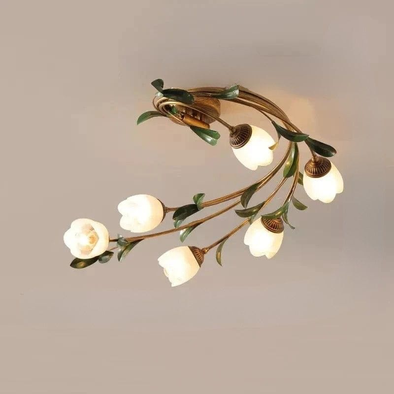 Floral Glass Ceiling Light – Vintage Green Pastoral Design Norenza