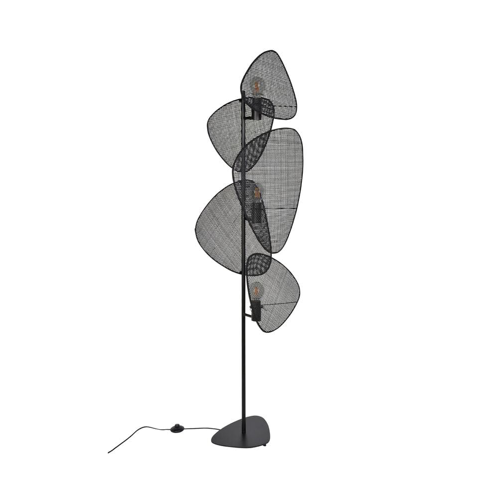 French Designer Woven Rattan Floor Lamp Black Norenza