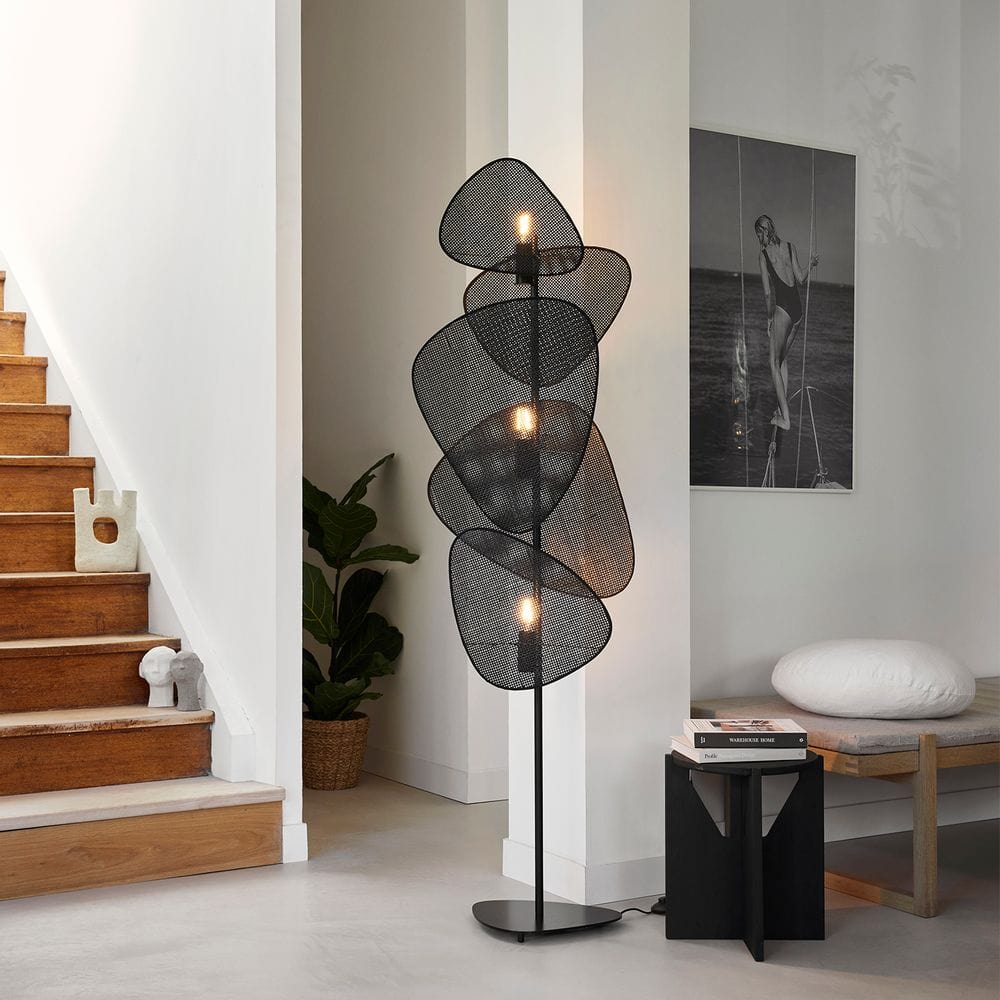 French Designer Woven Rattan Floor Lamp Norenza