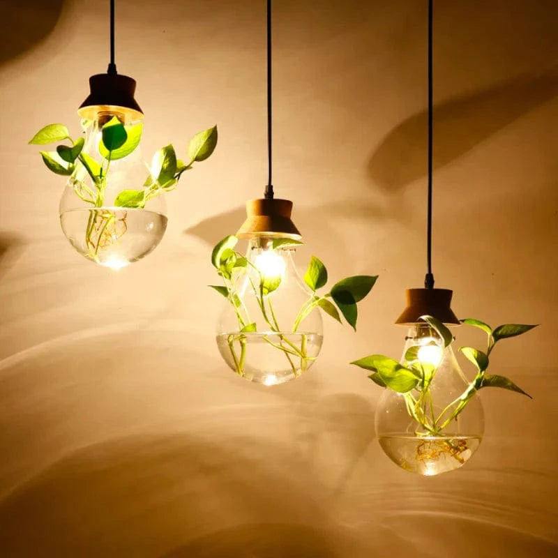 Glass Flower Suspension Vase with Wooden Stand Norenza