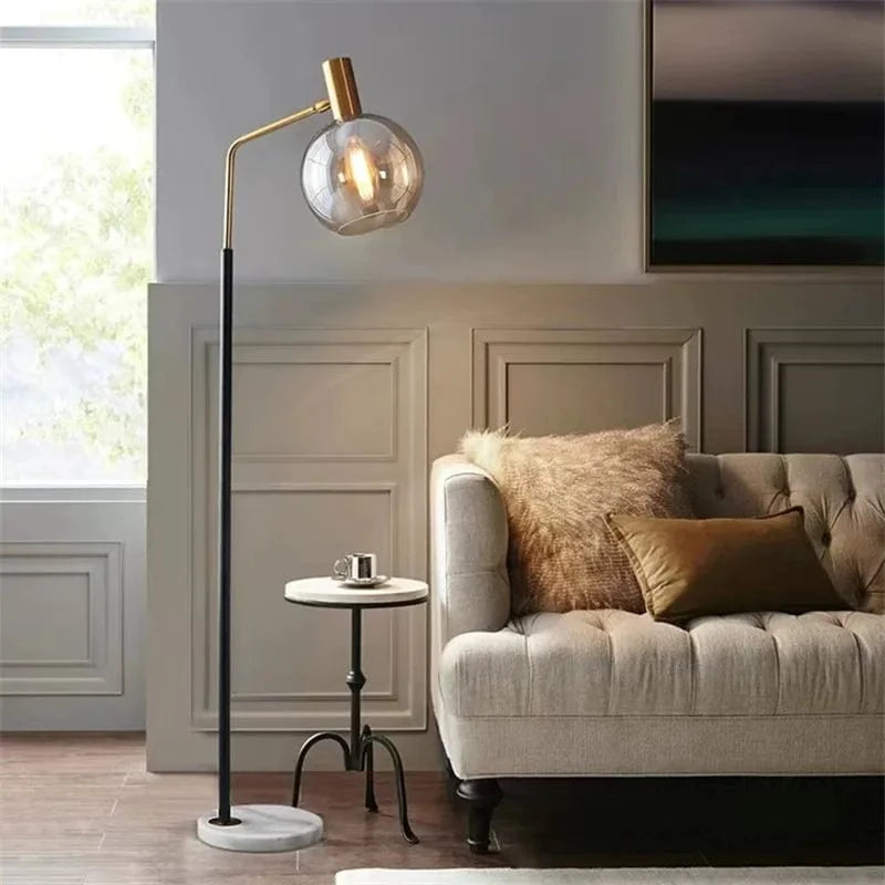 Gold and Black Metal and Glass Floor Lamp for Indoor Use Norenza