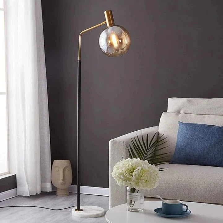 Gold and Black Metal and Glass Floor Lamp for Indoor Use Norenza