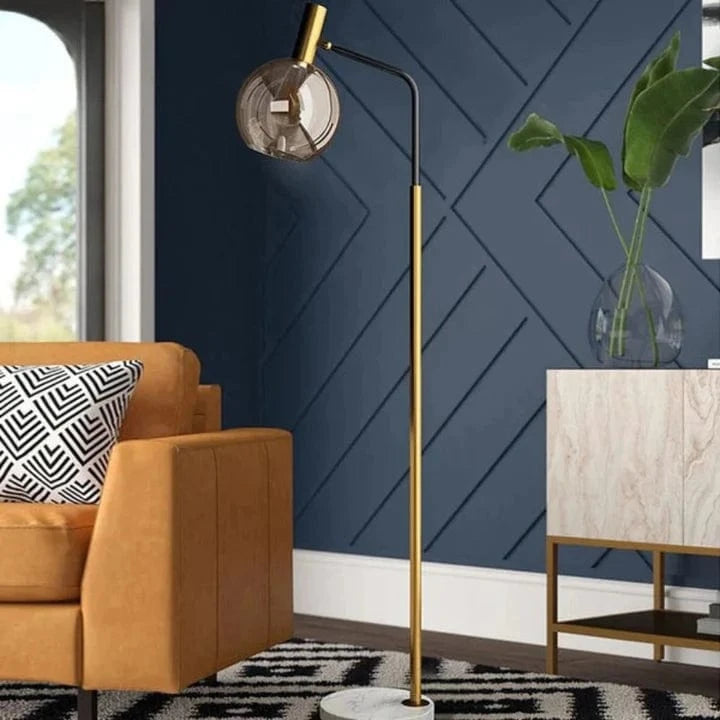 Gold and Black Metal and Glass Floor Lamp for Indoor Use Norenza