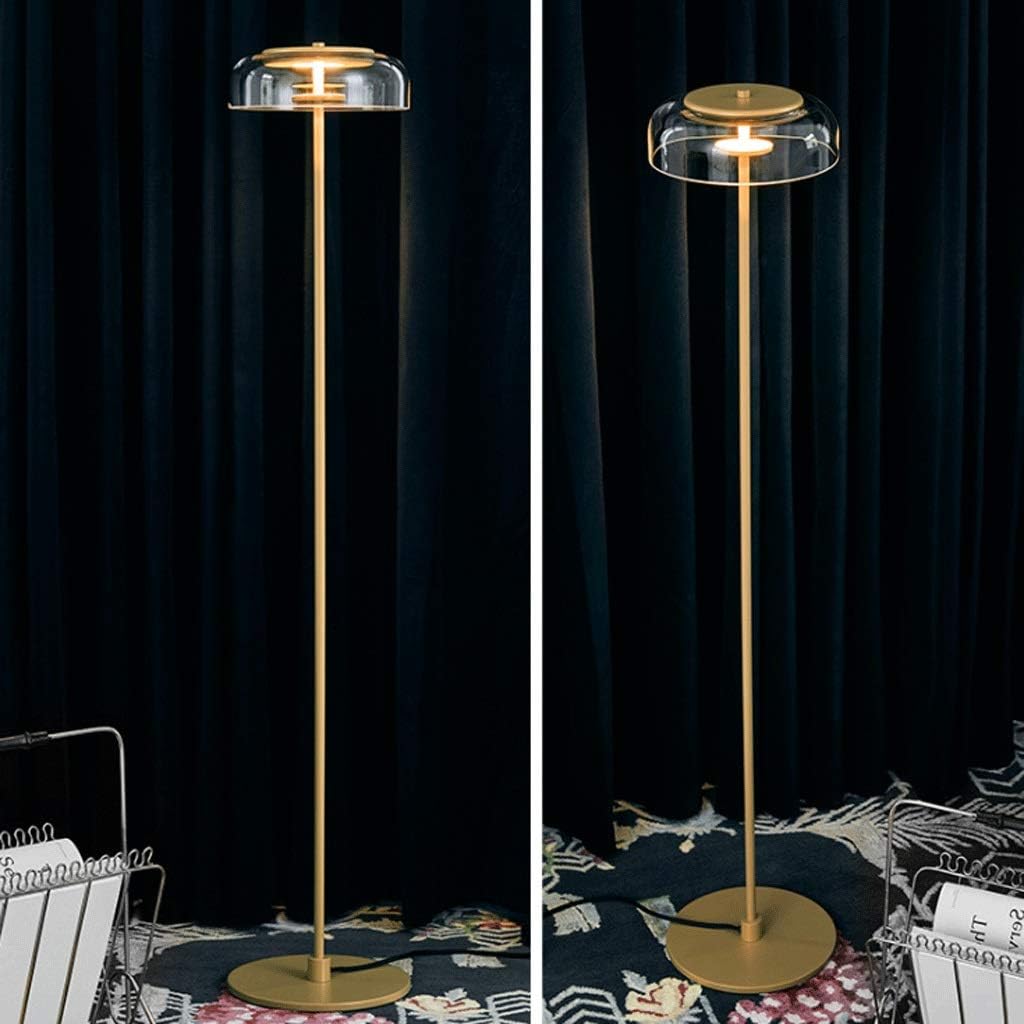 Gold Floor Lamp with Round Glass Shade Norenza
