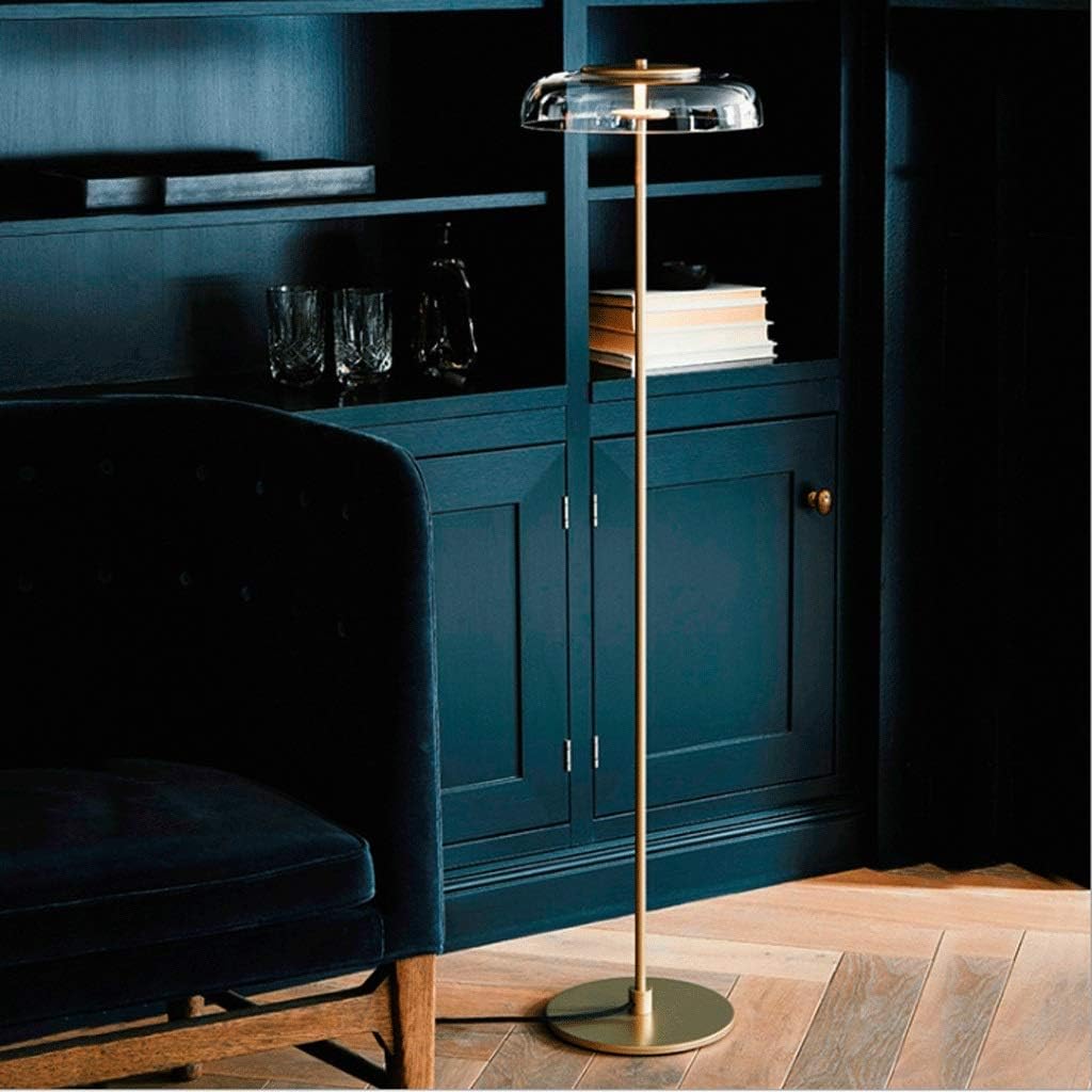 Gold Floor Lamp with Round Glass Shade Norenza