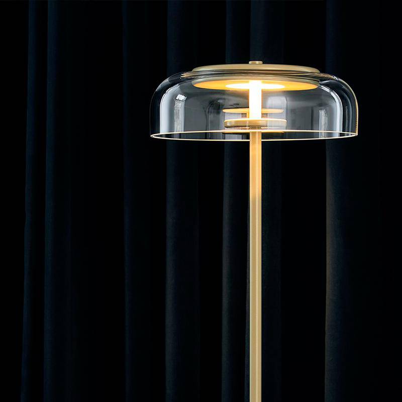 Gold Floor Lamp with Round Glass Shade Norenza