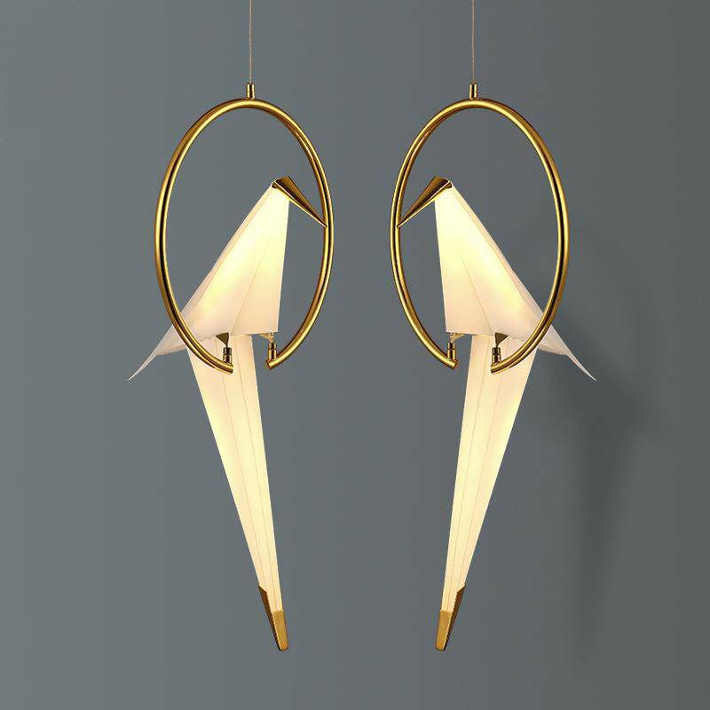 Gold Hoop LED Bird Pendant Light 2 birds Norenza