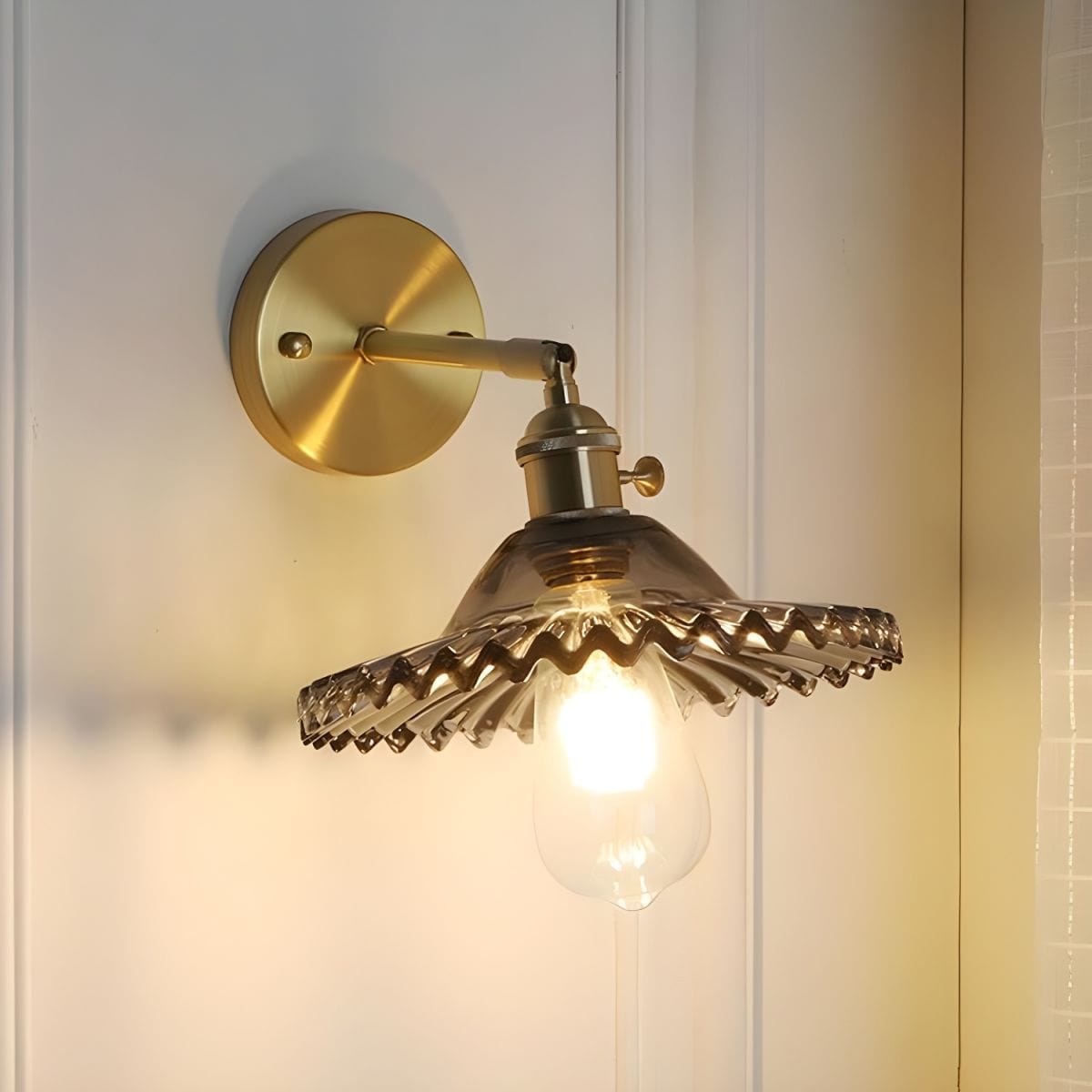 Gold LED Wall Sconce with Glass Shade Gray Norenza