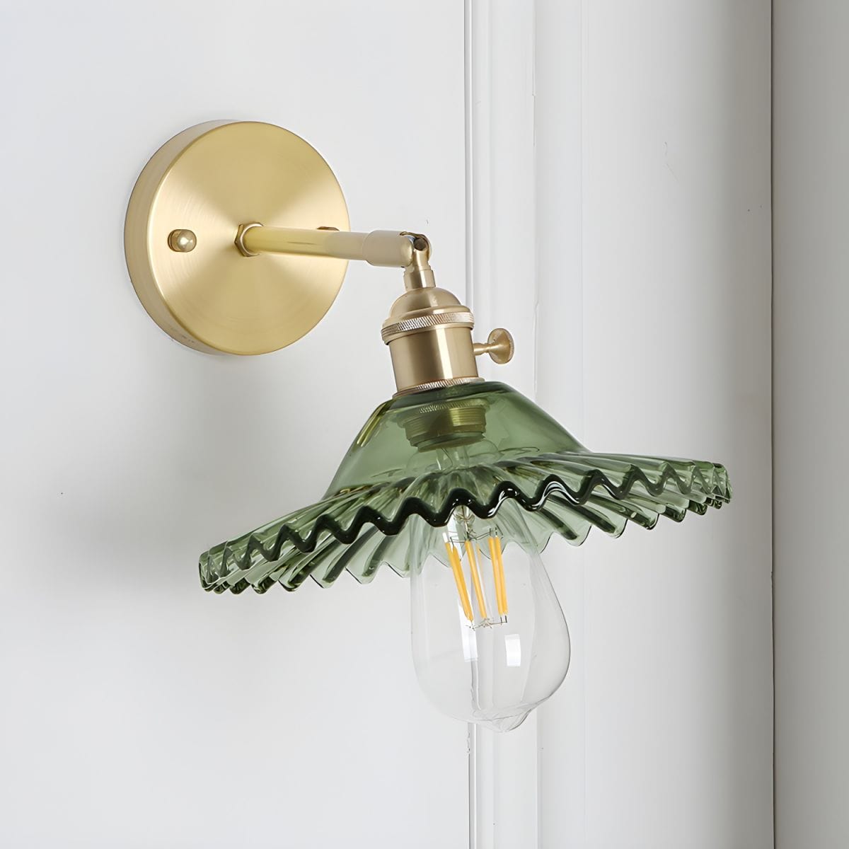 Gold LED Wall Sconce with Glass Shade Green Norenza