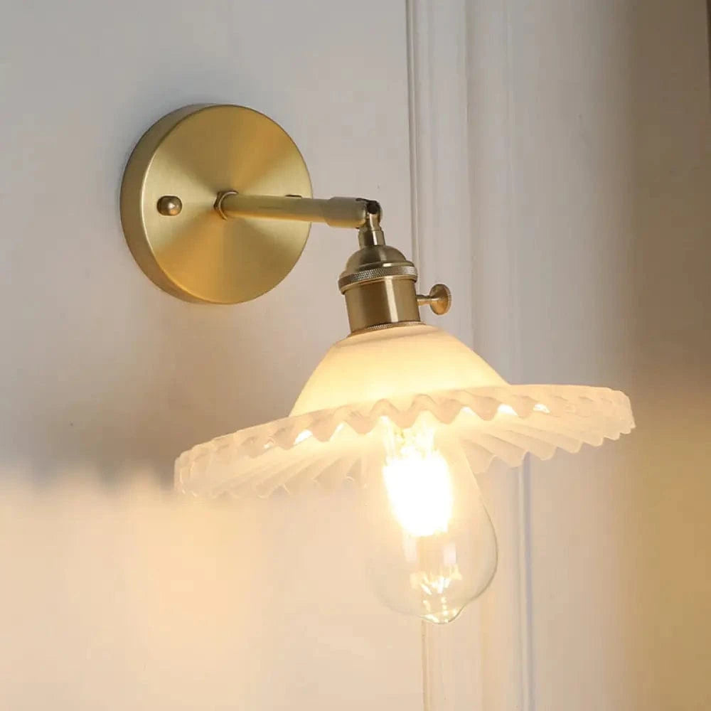 Gold LED Wall Sconce with Glass Shade White Norenza