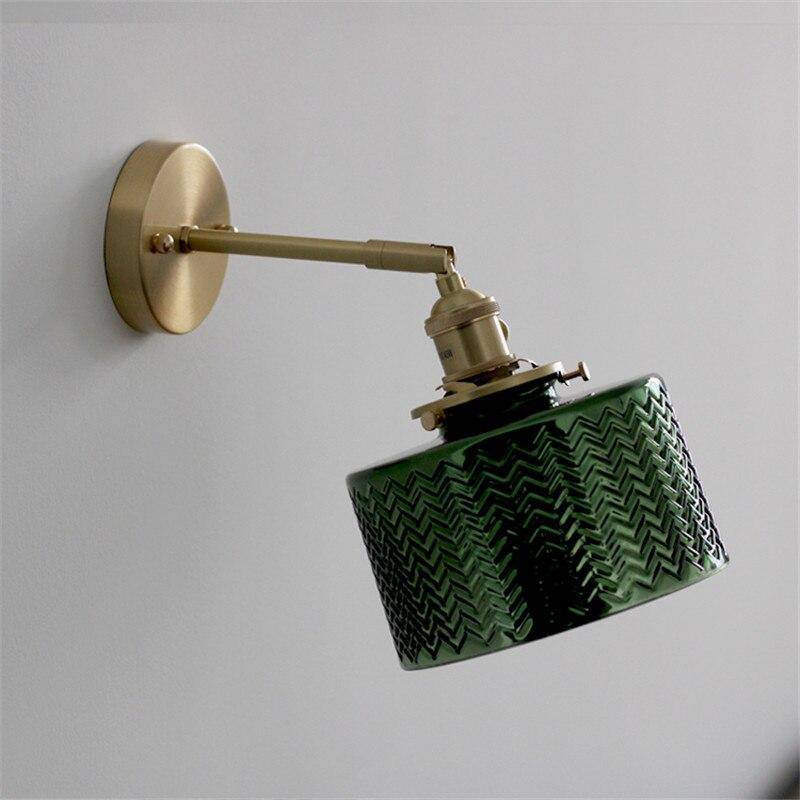 Gold LED Wall Sconce with Retro Glass Shade Green Norenza