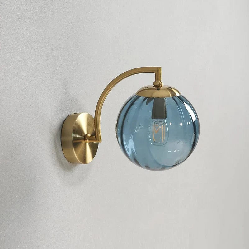 Gold LED Wall Sconce with Smoke Glass Ball Blue Norenza