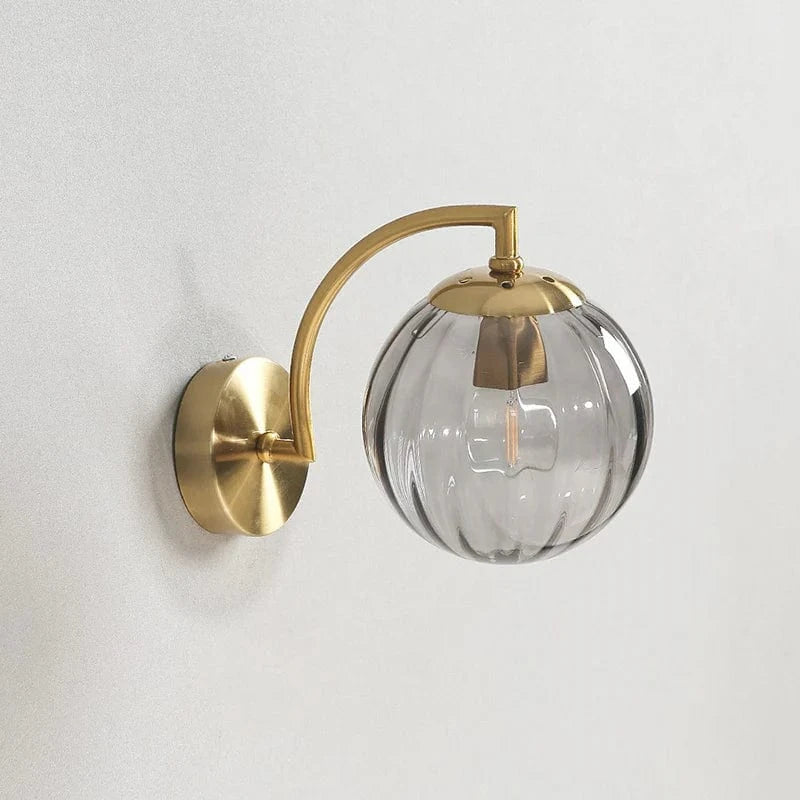 Gold LED Wall Sconce with Smoke Glass Ball Gray Norenza