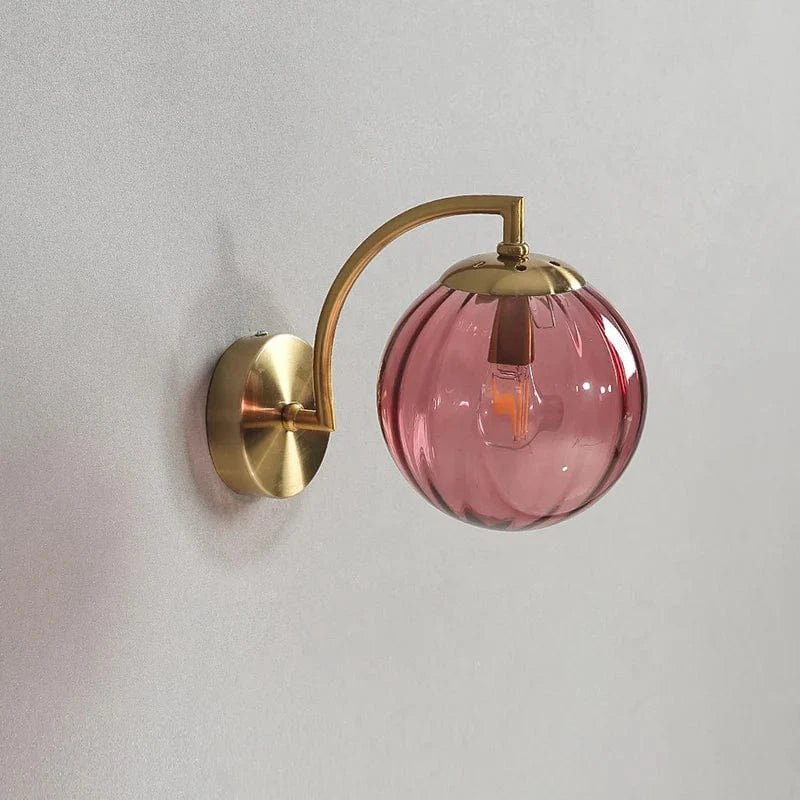 Gold LED Wall Sconce with Smoke Glass Ball Red Norenza