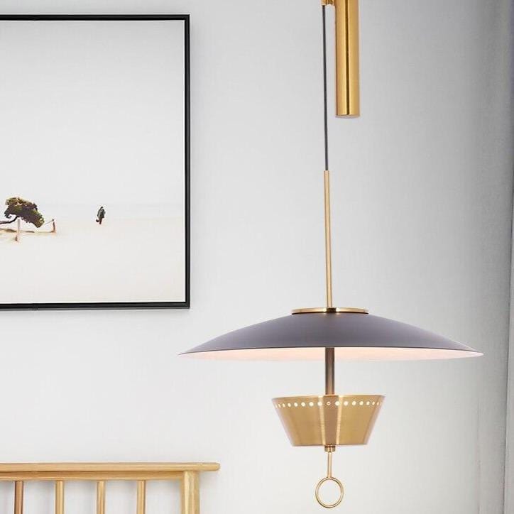 Gold Suspension Design LED Light with Black Hat Shade Norenza