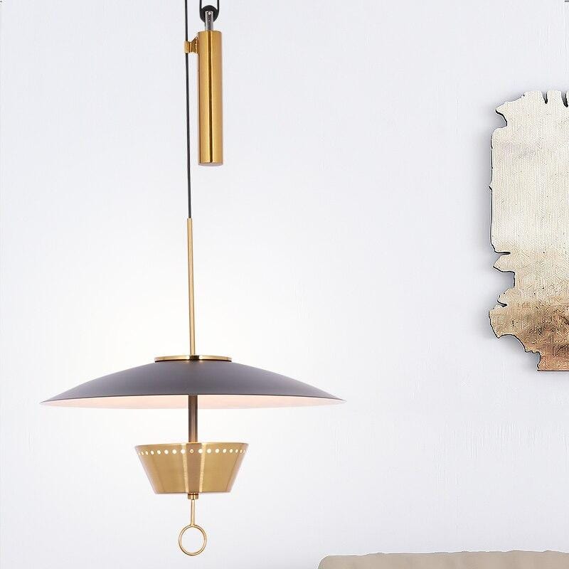Gold Suspension Design LED Light with Black Hat Shade Norenza