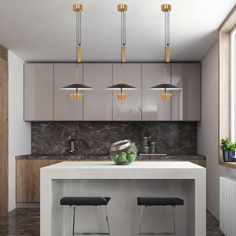 Gold Suspension Design LED Light with Black Hat Shade Norenza